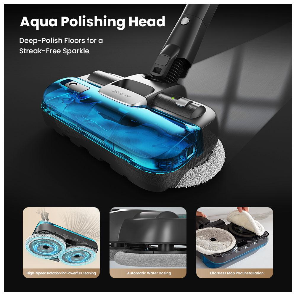 JIMMY JV9 Pro Aqua Cordless Vacuum - 160AW Suction 45Min Runtime HEPA Filter Wet Mopping 4 Modes LED Display