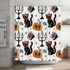 Halloween-themed shower curtain featuring cute black cats and pumpkins waterproof bathroom decor for kids' rooms or holiday part