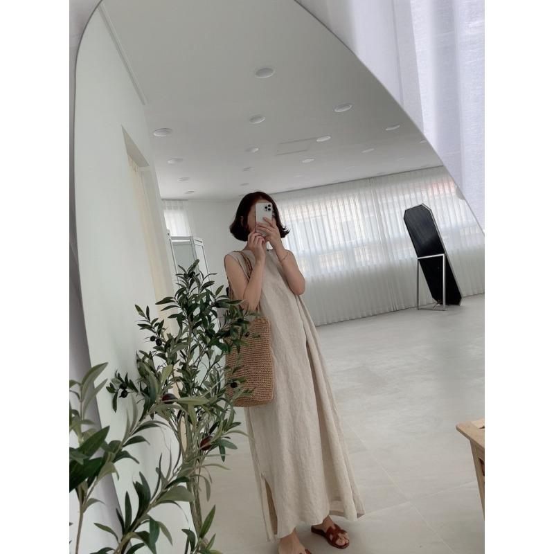 Loose Vest and Long Slit Dress