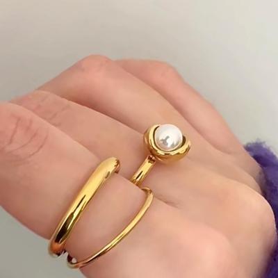 18K Gold-Plated Minimalist Double-Layer Irregular Ring for Women - Trendy European & American Retro Style