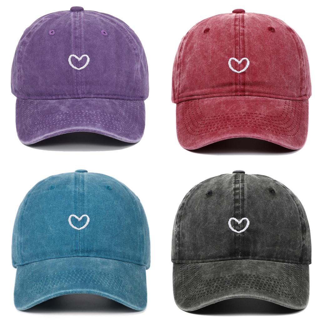 Embroidered Heart Cotton Baseball Cap With Curved Brim For Casual Outdoor Wear