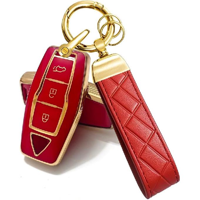 Car Key Fob Cover Compatible with Mitsubishi Outlander 2025 2024 2023 2022 Case TPU Protector Cover Keychain 4 Buttons Gold White
