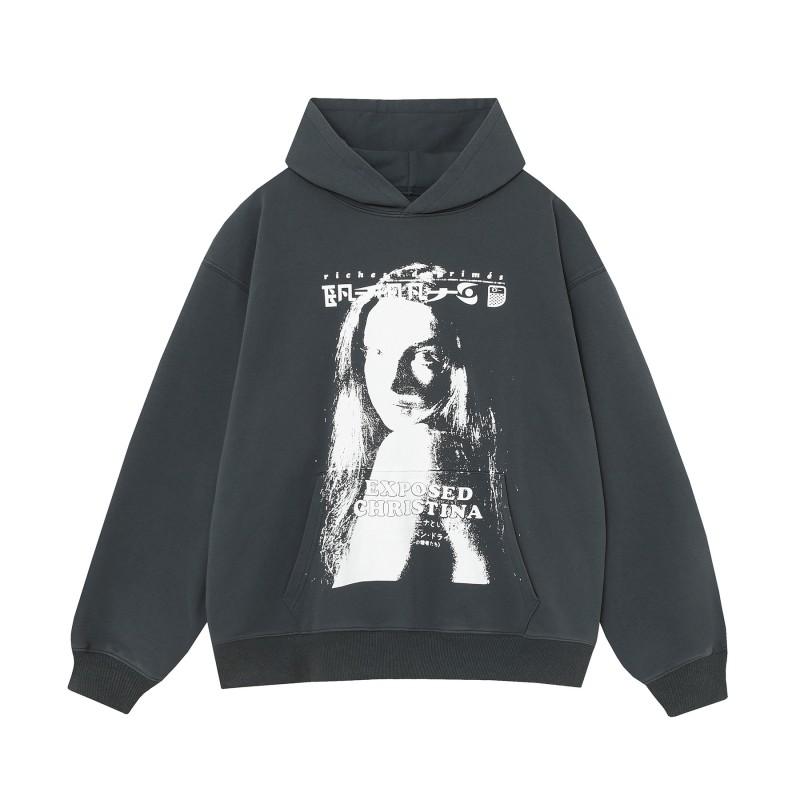 Mens Oversized Hooded Sweatshirt With Washed Distressed Look Cotton Heavyweight Long Sleeve Streetwear Cleanfit Style