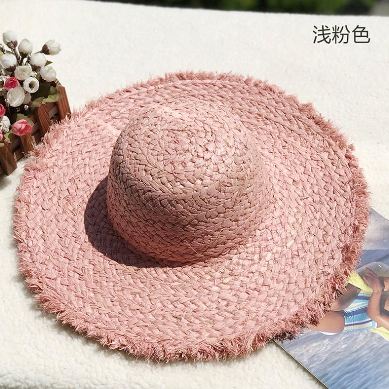 Natural Lafite Straw Hat Sunscreen Large Brim Beach Hat Trendy Foreign Style Color Fur Edge Dome UV Protection Sun Visor
