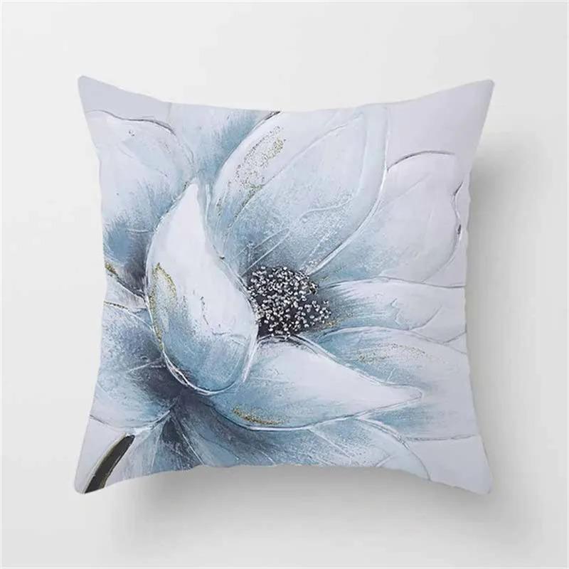 Blue Flower and Bird Print Decorative Pillowcase Living Room Office Ornaments Home Pillowcase