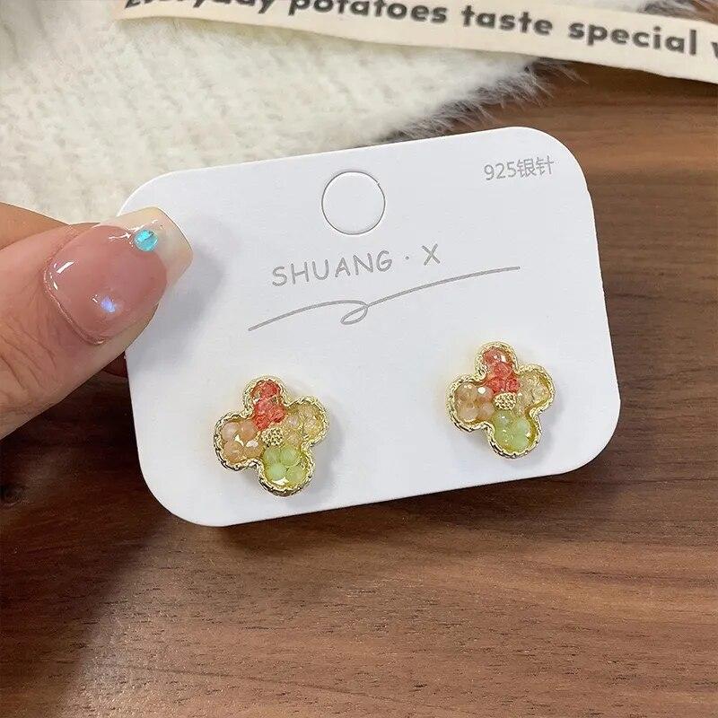 

Европейские и американские блестящие серьги-гвоздики с кристаллами и цветком для женщин, корейские роскошные аксессуары, свадебные модные украшения