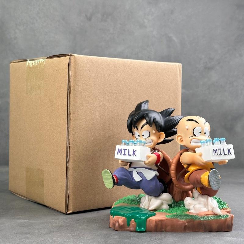 Dragon Ball Milk Goku Krillin Delivering Milk Childhood Goku Childhood Krillin Practice Shadow GK Figure Ornament
