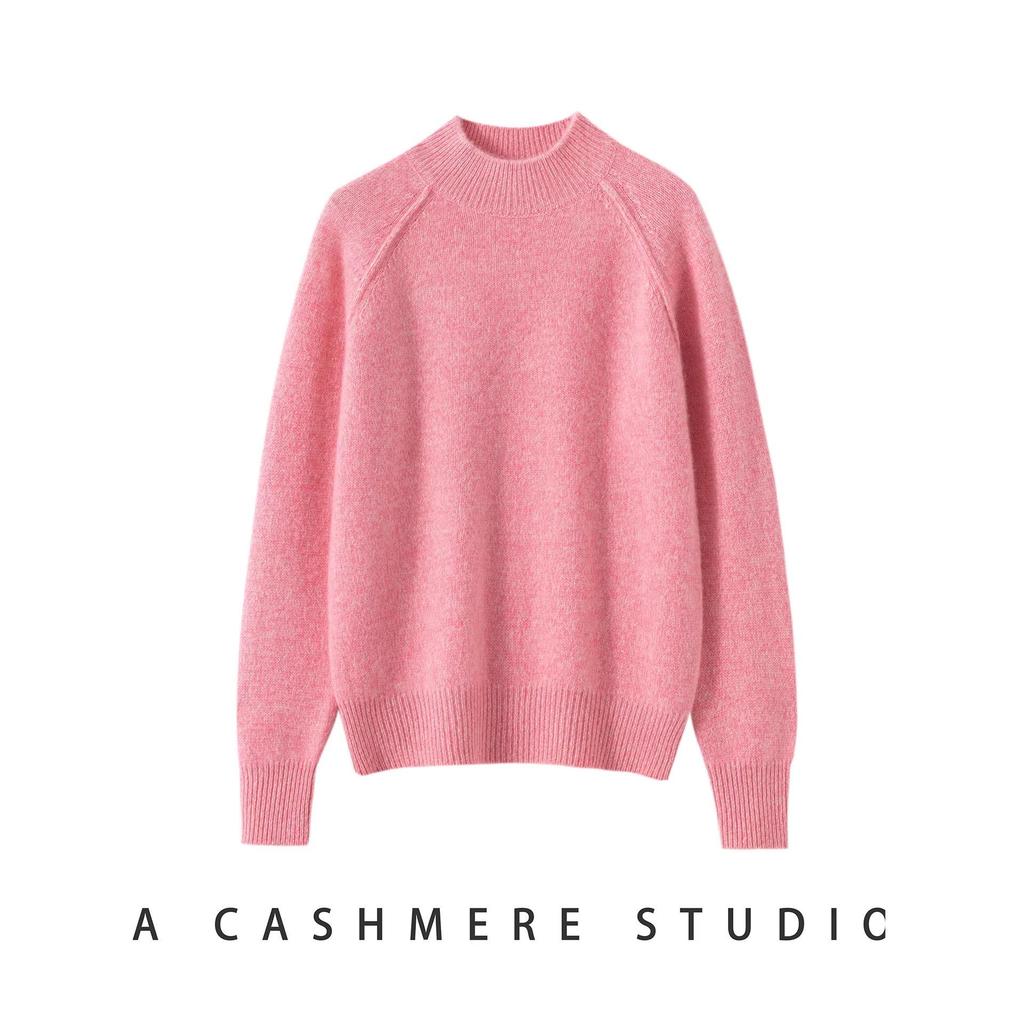 Women's Marled Yarn Pure Wool Long Sleeve Sweater, Half-High Neck Pullover for Autumn/Winter