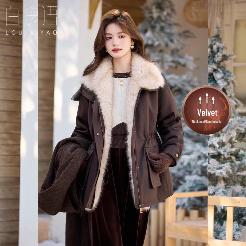 

Bailuyu Women s Workwear Lapel Plush Mid-length Coat XL