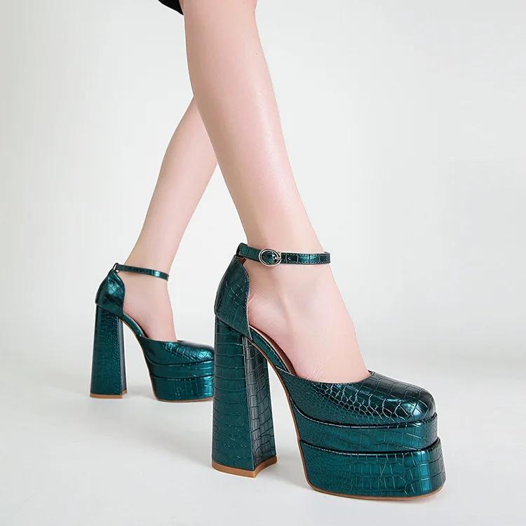 Fashion 15cm Summer New Fashion Water Platform Square Head Hollow Thick Heel Heesl Large Size Women Sandals