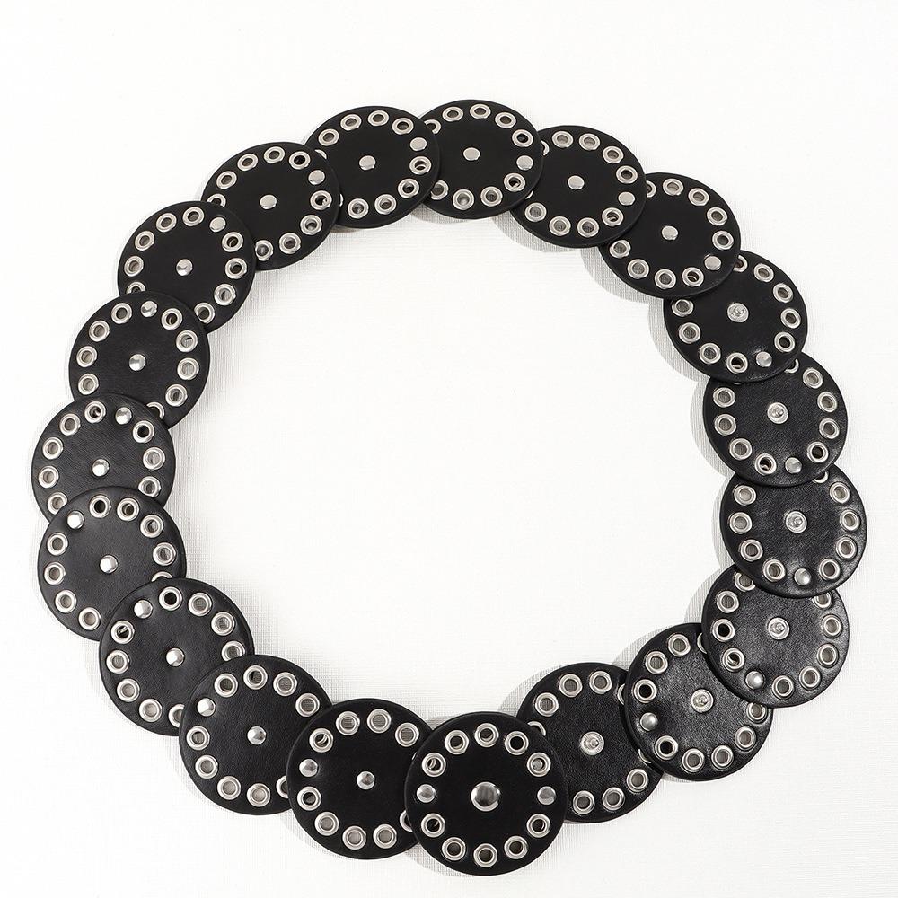 Y2k Disc PU Hollow Belt Zinc Zinc Alloy Concho Waistband Vintage Rivet Wide Belt  Gift