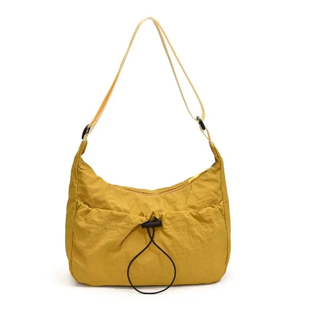 Solid Nylon Totes Bag Versatile Large Capacity Overlarge Drawsting Bag Light Weight Casual Women's Commutting