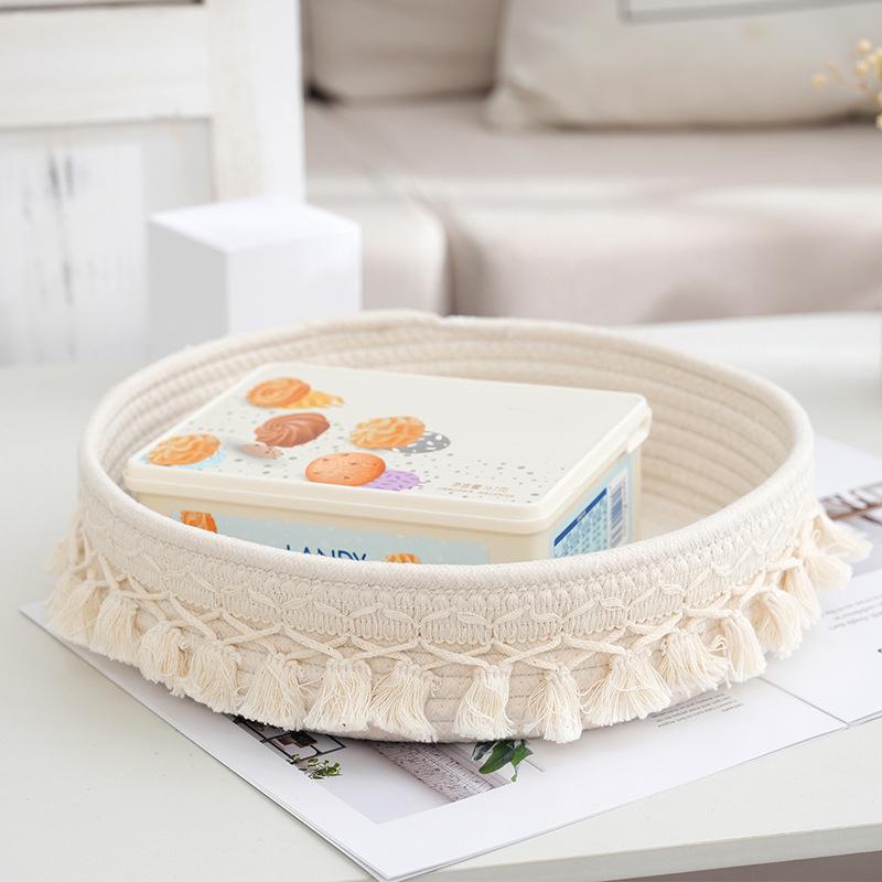 1Pcs Saving Handmade Basket Cosmetics Storage Basket Desktop Organization Home Supply  Rope Weaving Storage Box Round Space