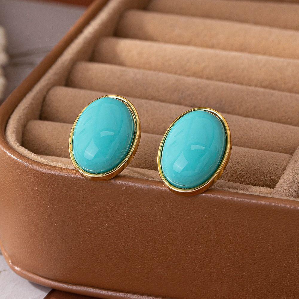 Ellipse Design Resin Stud Earrings Matte Metal Oval Earrings Party Jewelry  Women Jewelry