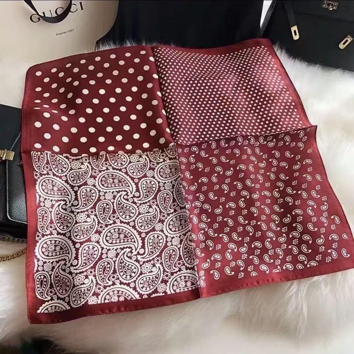 Elegant Square Silk Scarf Flower Pattern Handbag Wraps Head Handkerchief 70*70Cm Double Sides Neckerchief Women