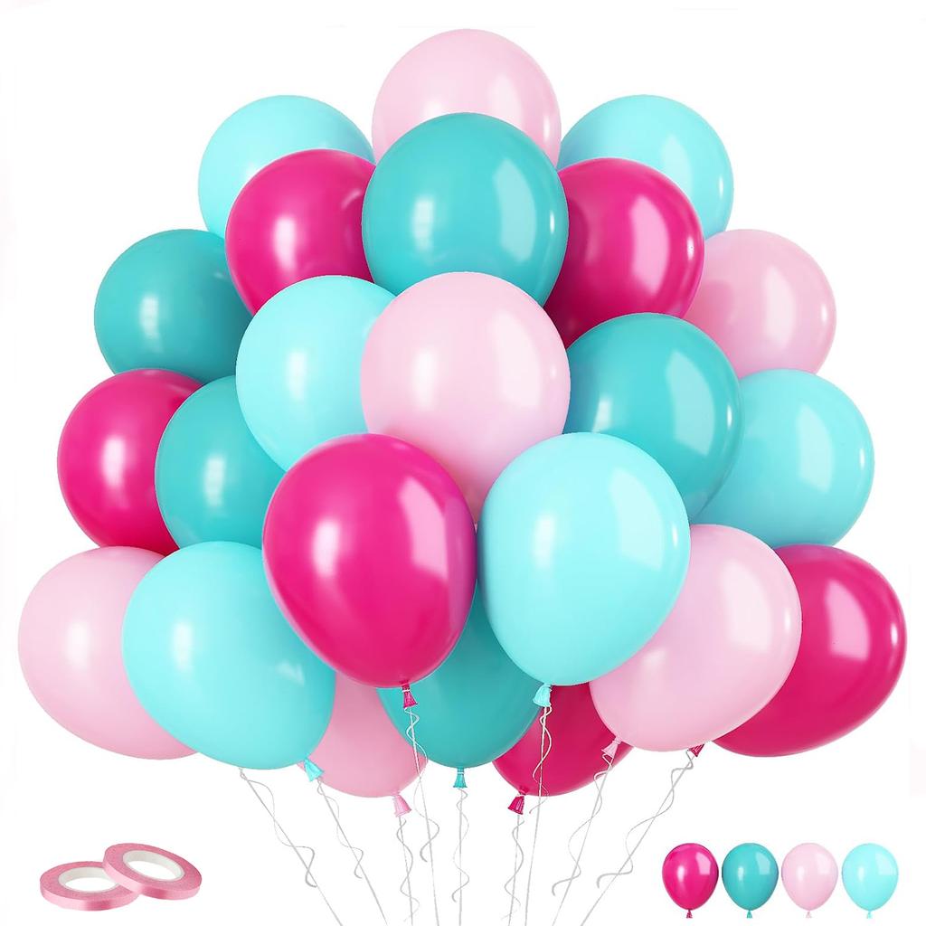 Set di 60 palloncini in lattice da 12 pollici rosa blu viola oro con coriandoli, adatto per matrimoni, compleanni, feste popolari