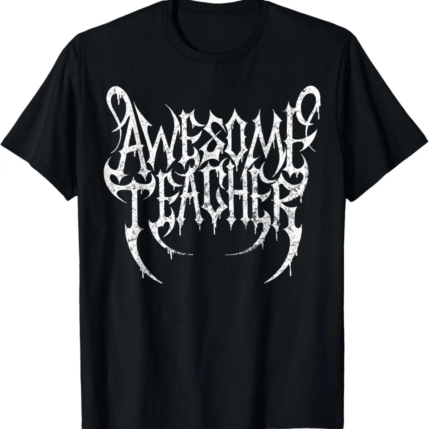 ROCK STAR teacher distressed Death METAL logo T-Shirt S чёрный