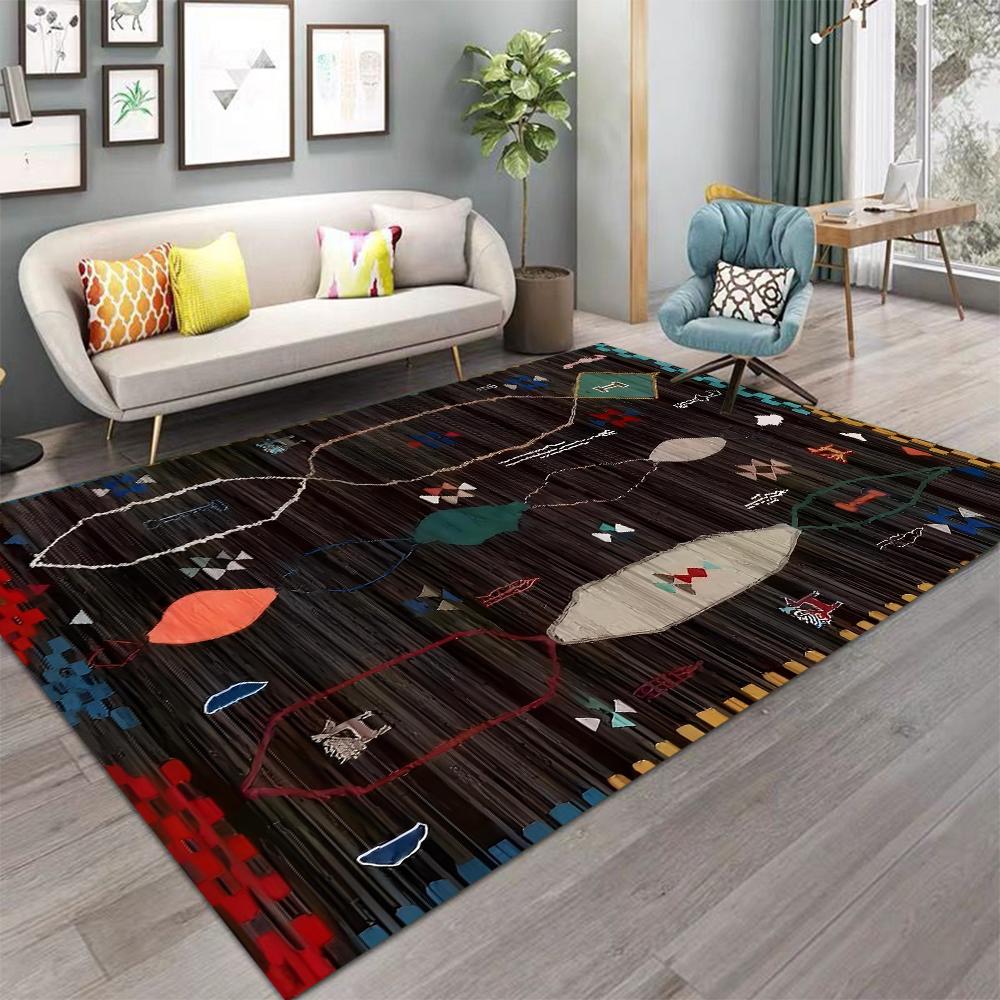 Moroccan Style Area Rug for Home Living Room Carpet Bedroom Rugs Kitchen Floor Mat Non-slip Flannel Rug Machine Washable Doormat