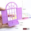 1Pcs Miniature Purple Arched Window Frame Decor 1:12 Scale Dollhouse Window With Flower Box For Diorama Scene & Photography Prop