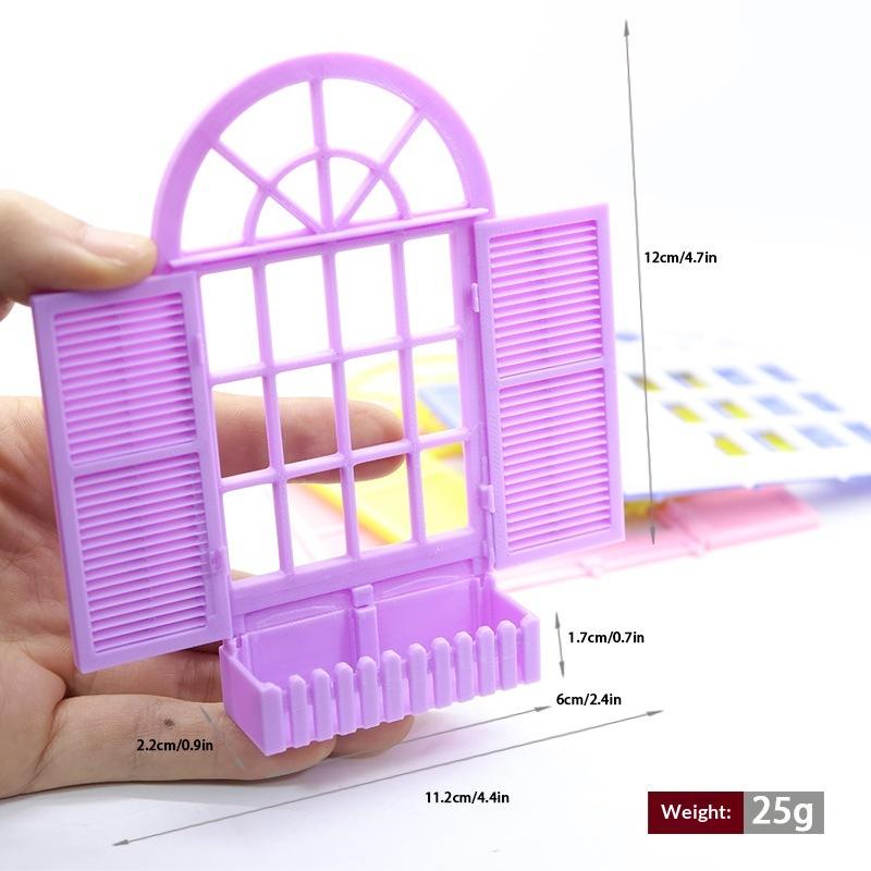 

1Pcs Miniature Purple Arched Window Frame Decor 1:12 Scale Dollhouse Window With Flower Box For Diorama Scene & Photography Prop A3