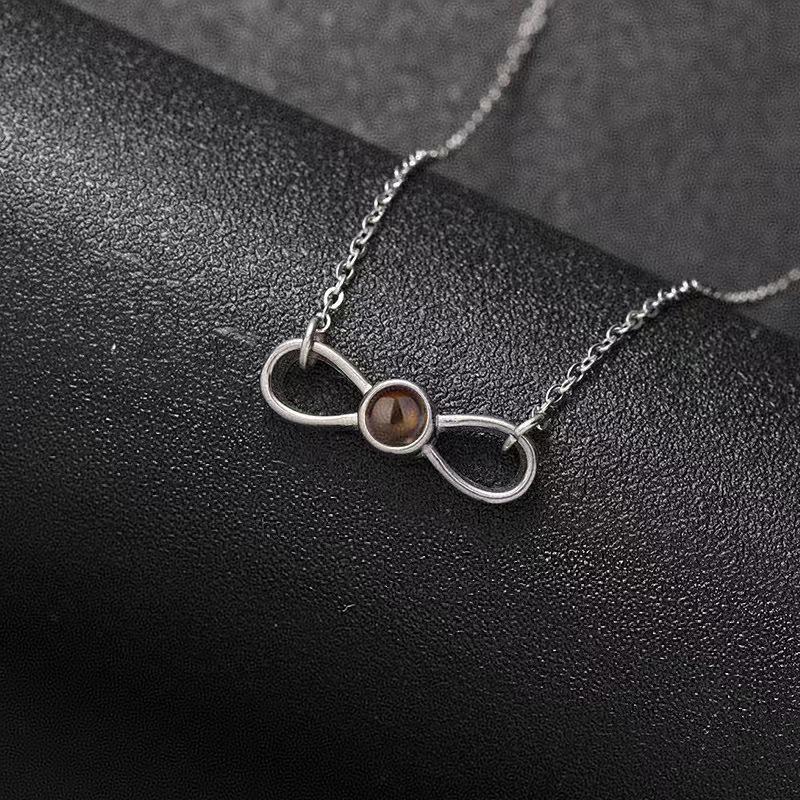 8-Shaped Necklace with 100 Language Photo Projection Pendant серебряный