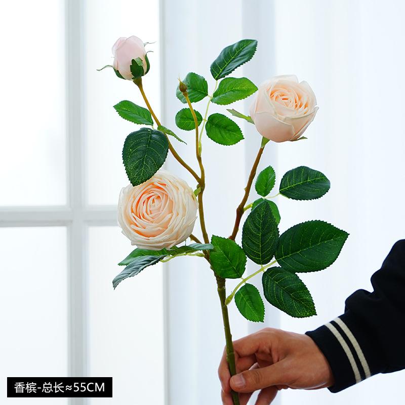 New 3-head moisturizing rose simulation flower wedding home living room decoration ornament