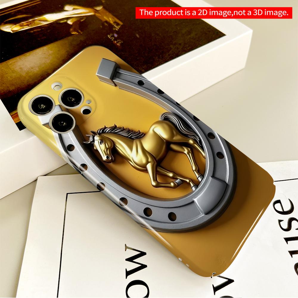 2DFlat Golden Horse in Silver Horseshoe Wall Art All inclusive film hard phone case, compatible with iPhone 18 Pro Max 17 16 15 14 13 12 11