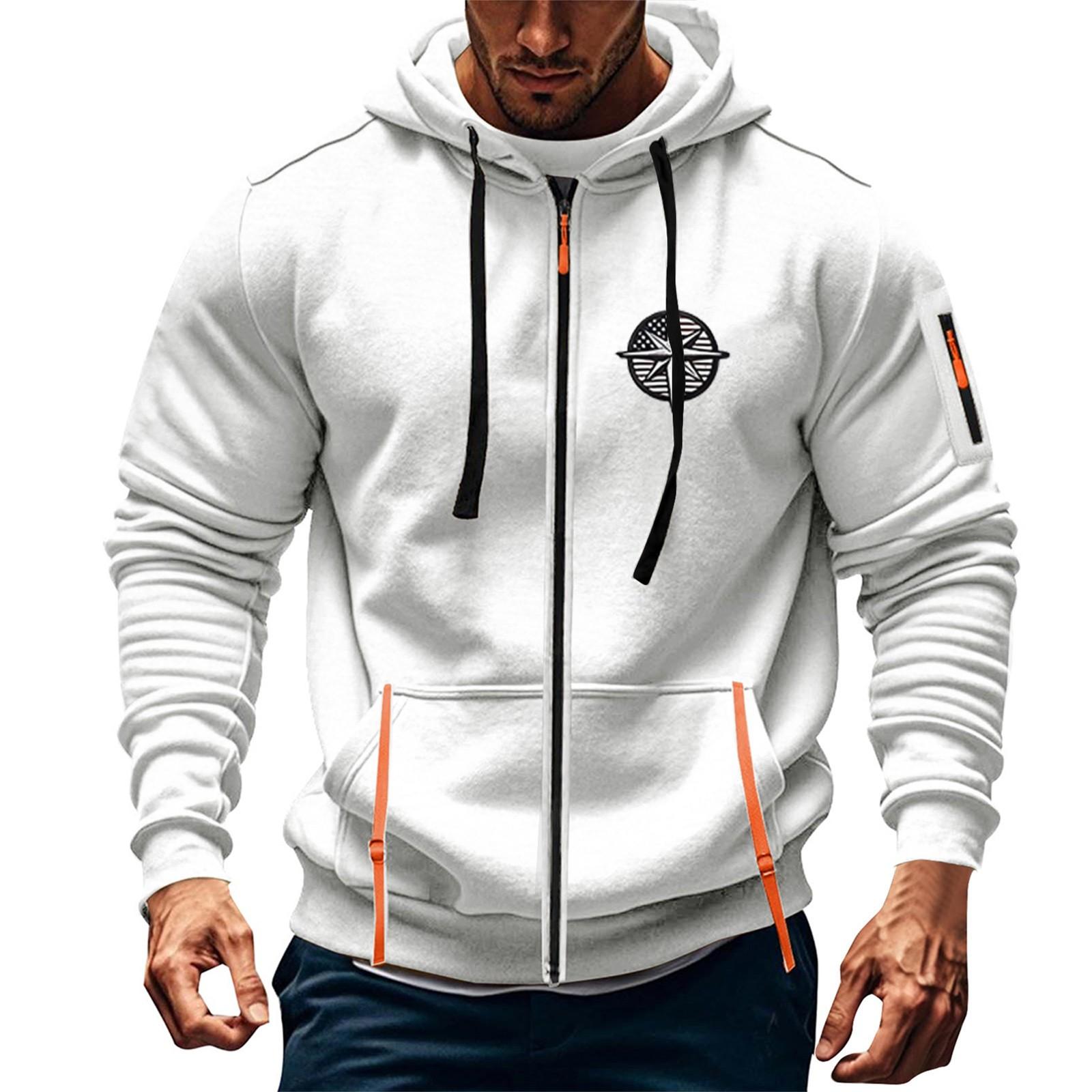 Men s Sports Casual Hoodie Hoodie Cardigan Zipper Multi-pocket Hoodie Coat XL белый 2290₽