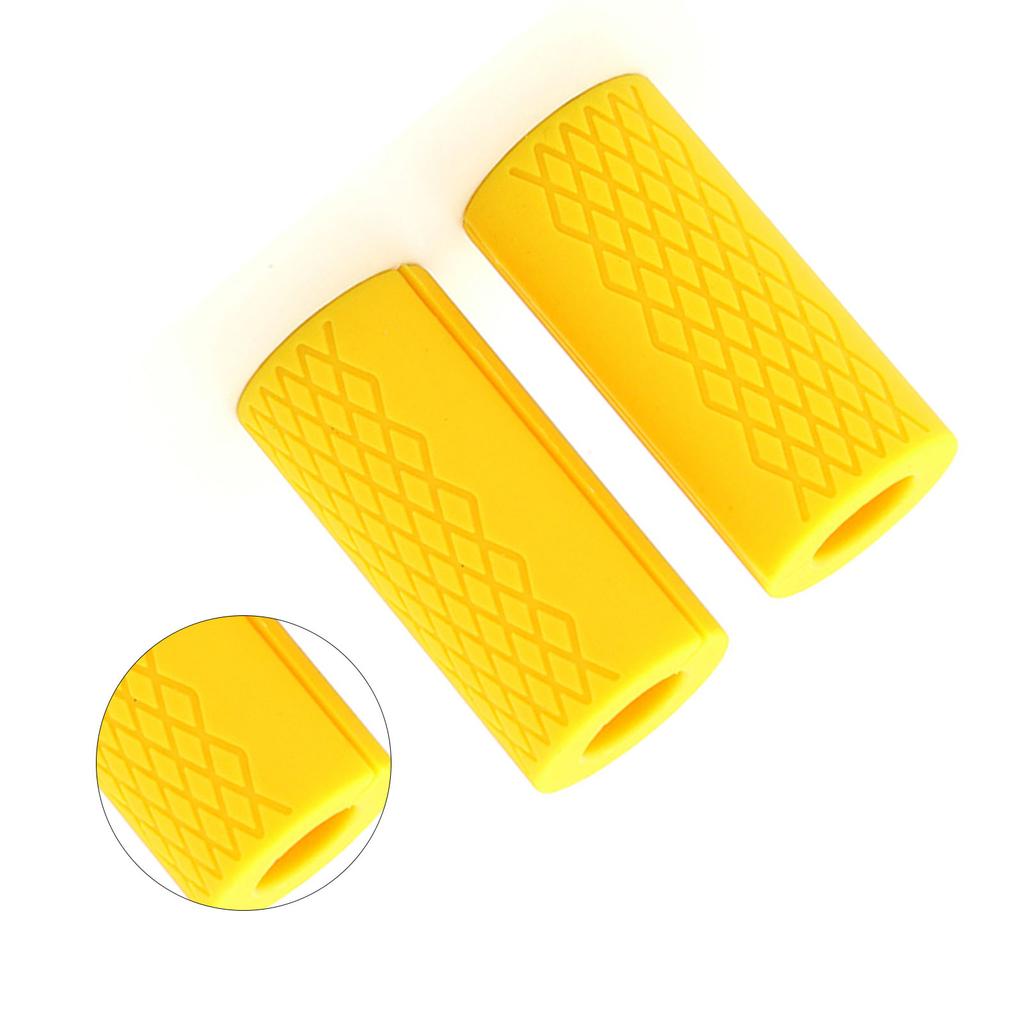 2Pcs Silicone Barbell Grips Prevent Slip Thick Bar Dumbbell Grips for Weightlifting Muscle Growth Hands Stress Relieve Yellow