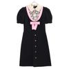 GUCCI 467502 Black x Pink Embroidered Lace Collar Ribbon Design Short Sleeve Dress dress S black/pinkUsed