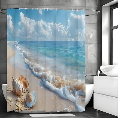 Cortina de Ducha Playa Concha Marina, Cortina de Ducha Decorativa para Baño, Cortina de Ducha Impermeable con Ganchos