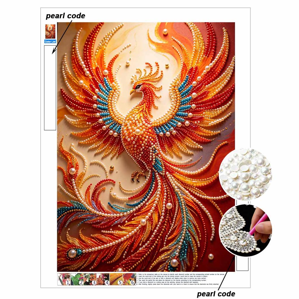 5D DIY Pearl Diamond Painting Kit Mythical Phoenix Full Drill Embroidery Mosaic Art Home Wall Decor Gift