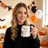 Ergonomic Handle Water Mug Halloween Ghost Ceramic Cup, Cute 3D Smiling Face Novelty Birthday Present Coffee Mug, Decorative Drinkware for Hot