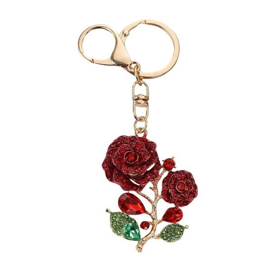 

Bling Rose Keychain for Women Rhinestone Flower Keyring Accessory Sparkling Bag Charm for Purse Handbag красный