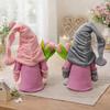 Valentine's Day Plush Gnome with Pink Tulips Spring Stuffed Gnome Doll for Tiered Tray Fireplace Table Decor Gifts for Her Wife Teacher Girls