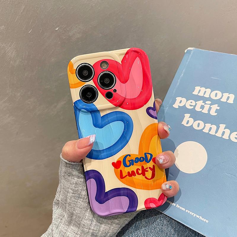 3d Wave Line Colorful Love Phone Case For Iphone 14 13 12 11 Pro Max 14 Plus Soft Silicone Imd Shockproof Back Cover Capa