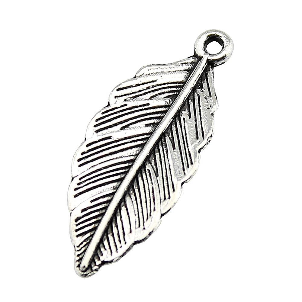 

20шт Лист Шармы Шармы Античное серебро Цвет Цинковый сплав 31X12mm