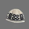 Retro, Diamond Grid Knitted Woolen Hat, Women, Winter, Big Head Circumference, Small Face, Warm and Cold Proof, Hooded Hat, Winter Warm Hat