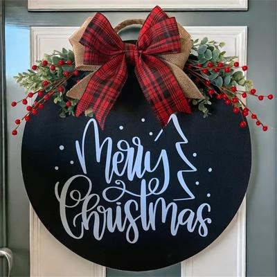 Cross-Border Christmas Welcome Door Sign Hanging Ornament With Festive Ribbon And Wreath Decor