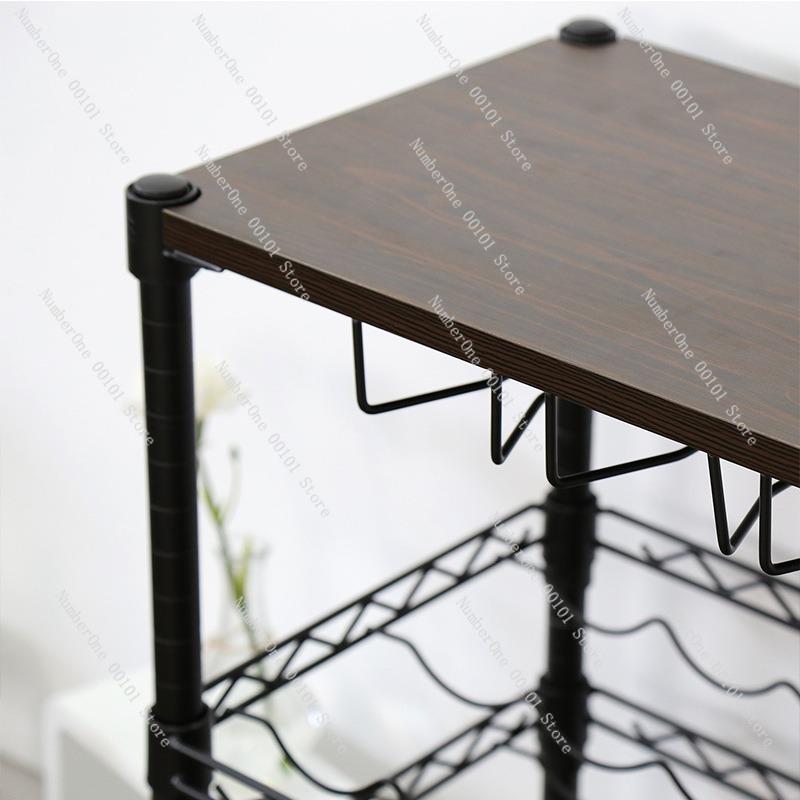 Multi-Layer Red Wine Storage Rack with Hanging Wine Glass Holders, Wooden Top Layer for Display, Elegant Wine Rack Home Bars