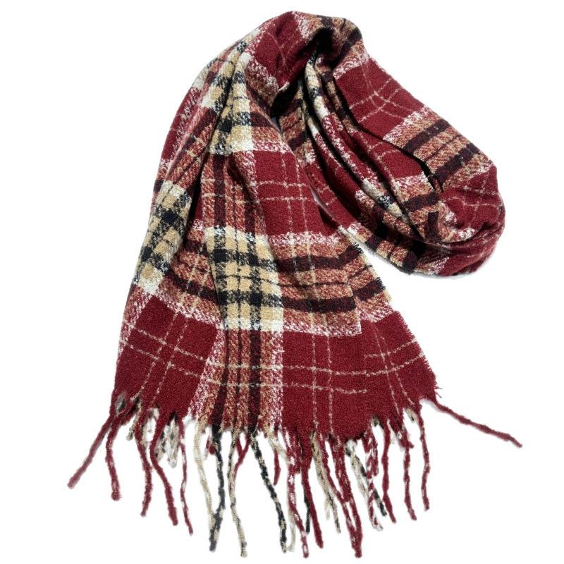 New Autumn and Winter Imitation Cashmere Knitted Wool Warm Plaid Series Scarf Women's Long Thickened Simple Tassel Scarf
