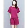 Short-sleeved Shorts Loose Suit Women's Summer Solid Color Round Neck Slim Sweatshirt Running Two-piece Set