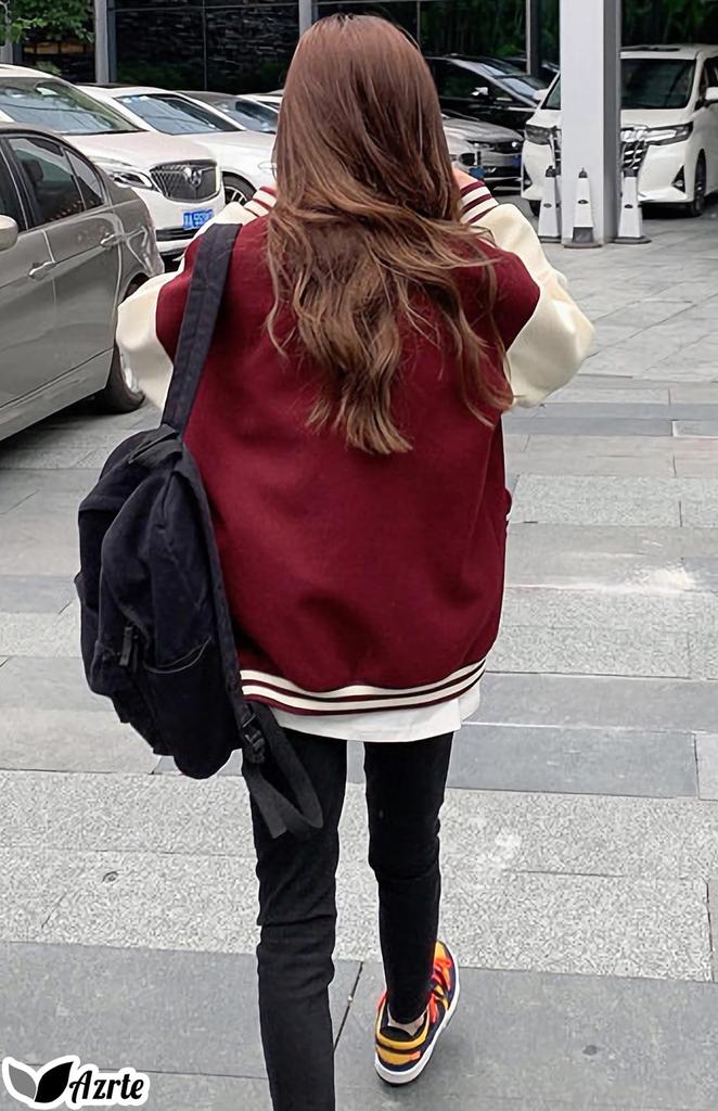 Azulte Stadium Long Loose Ribbed Korean 307 Size XL Women's Jacket, Sleeve, Casual, Fleece-Lined, Autumn/Winter Outerwear, Fit, Sleeves, Style,