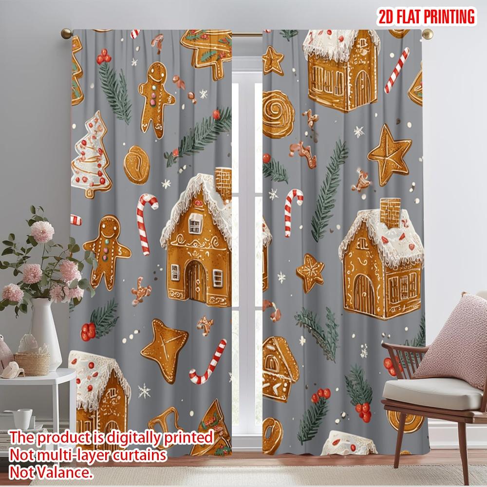 

2pcs,2D plane printing Popular Curtains Grey gingerbread candy Christmas tree sugar people lovely Merry Christmas Versatile 52.50×116.00 CM 2pcs