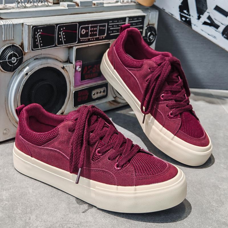 Burgunderfarbene Herren-Trend-Canvas-Sneaker: Vielseitiges, atmungsaktives Mesh für Freizeitsport und Sommer-Style