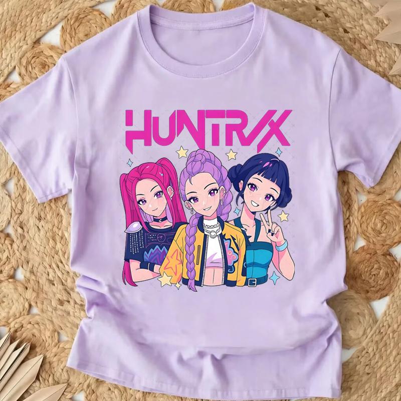 Popular Cartoon Print Women T-Shirt Cartoon Design Casual Harajuku Style T-shirts Girls Round Neck Short Sleeved Top Fans Gifts