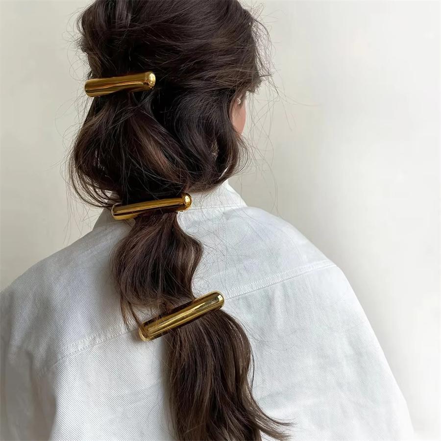 New Korean Stylish Smooth Metal Thick Long Hair Clip Spring Clip Dome Ponytail Headband Ponytail Fixer Women's Hair Accessories