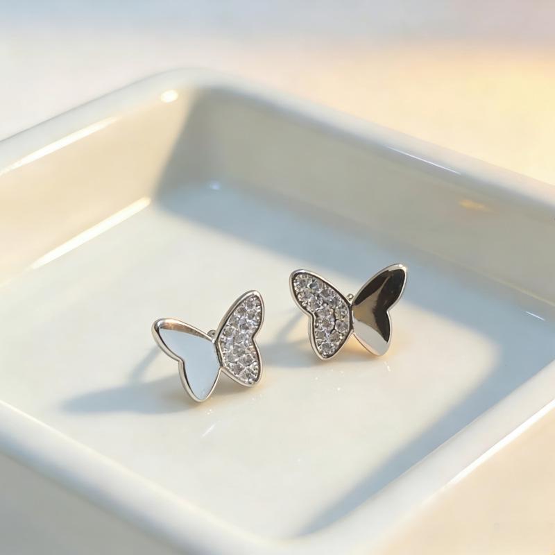 Beixi S999 Silver Butterfly Stud Earrings - Versatile, Fashionable, and Sleep-Friendly