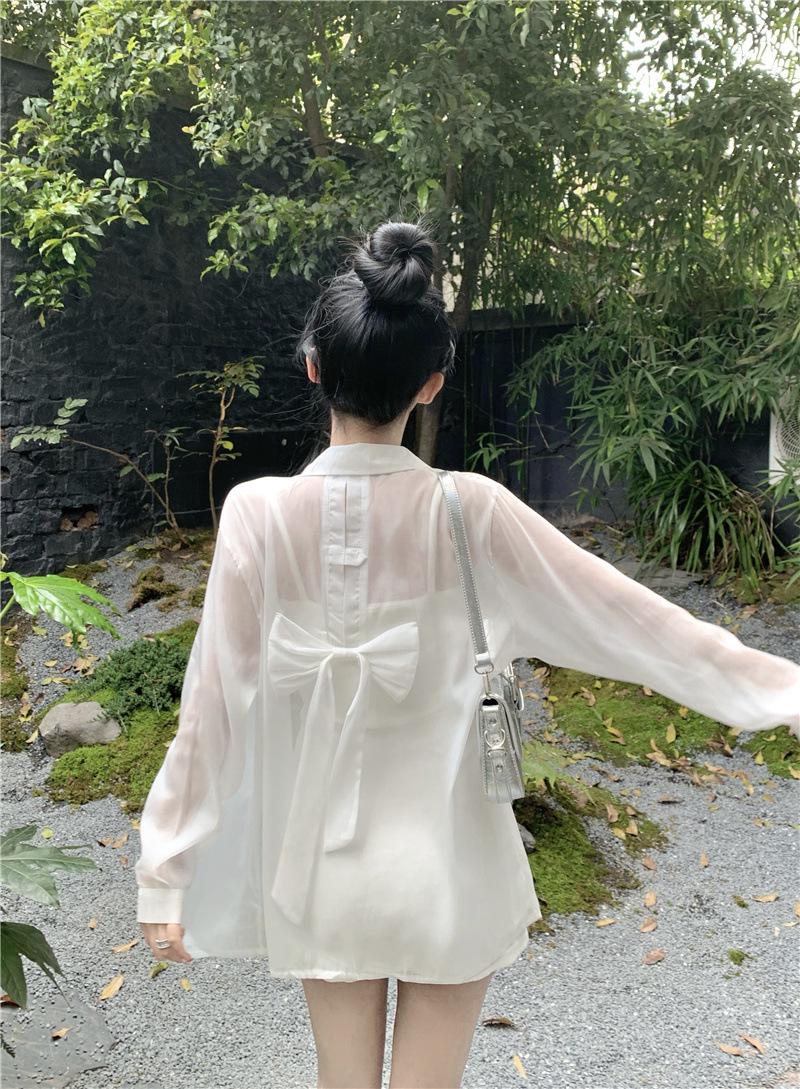 Women s Summer Backless Bow Design Loose Top – Chic French Sun Protection Medium
