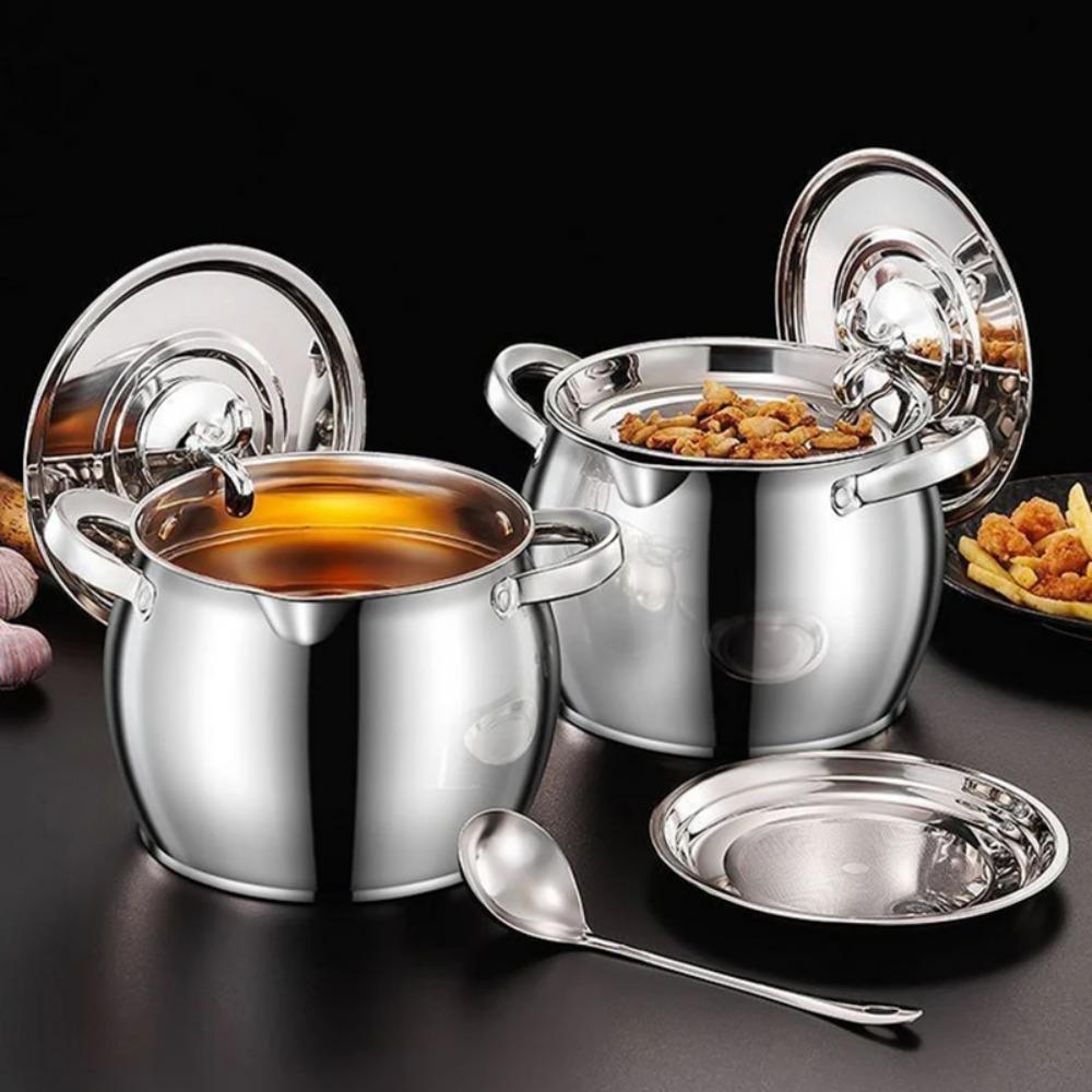 Binaural Handle Lard Strainer Tank 1.5/4L Lard Jug Practical Oil Filter Pot  Fried Foods